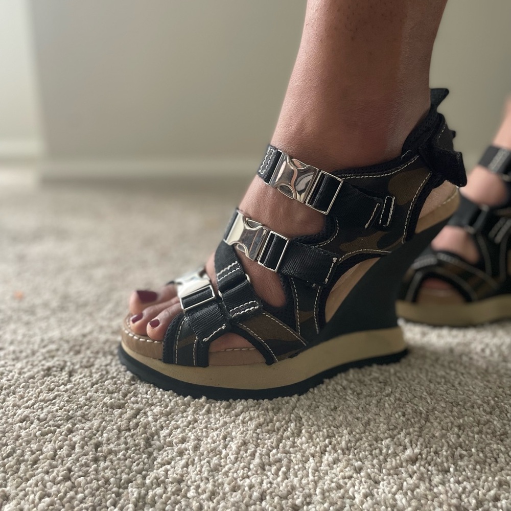 DKNY crazy buckle sandal wedges.